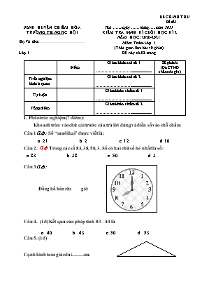 Đề kiểm tra định kì cuối học kì 2 môn Toán Lớp 1 (Chân trời sáng tạo) - Năm học 2020-2021